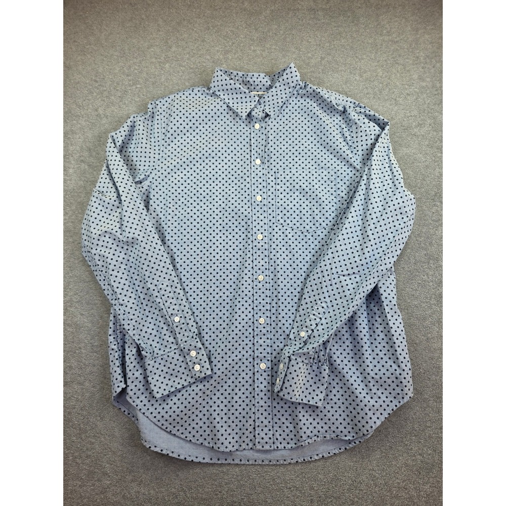 Lands End Womens Polka Dot Button Down Shirt Size 14 Blue Classic Preppy